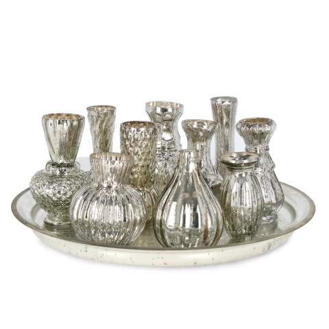 SET 11 VASO VETRO SHANNON ARGENTO VASSOIO